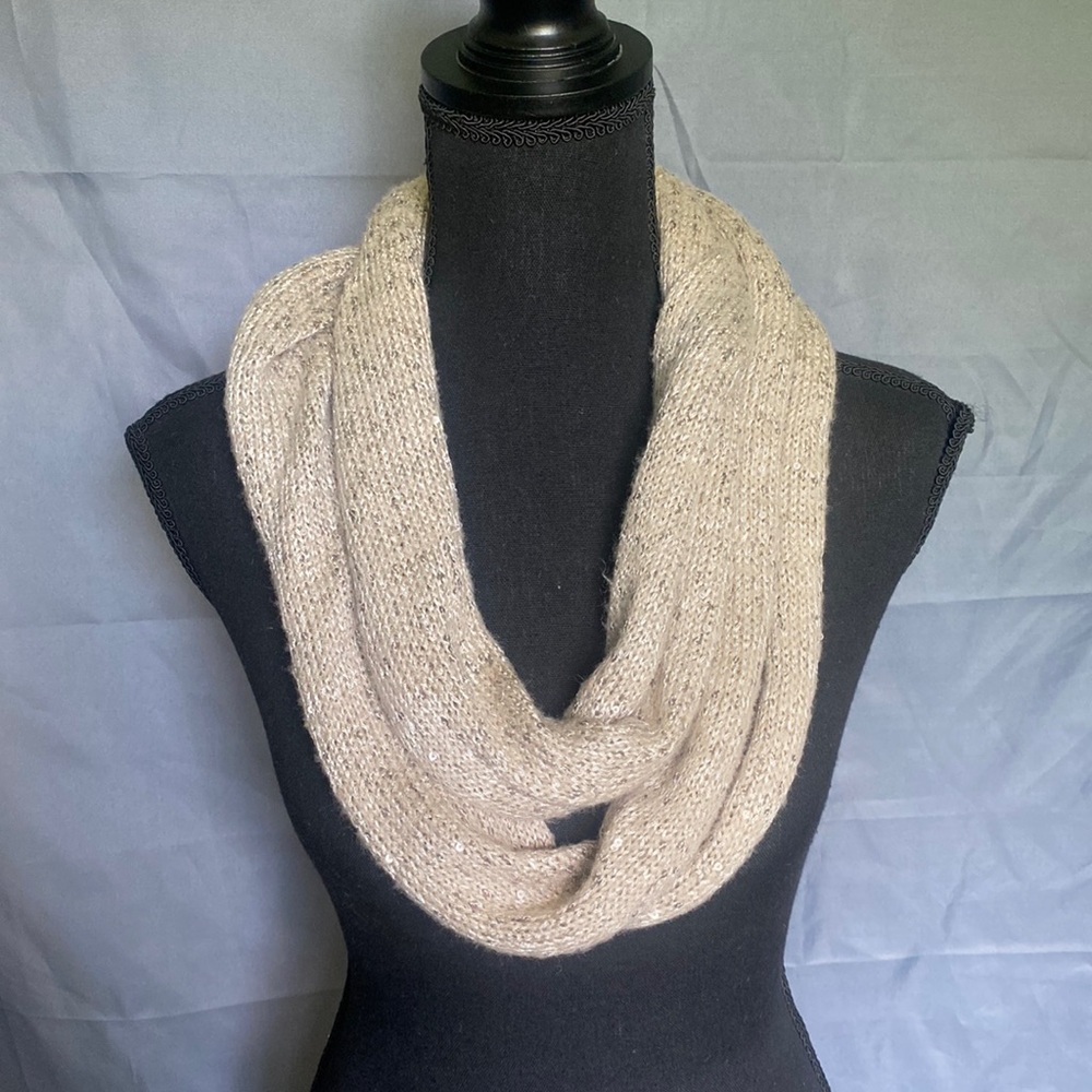 Beige Tan Woven Knit Y2K Adorable Sparkly Infinity Scarf